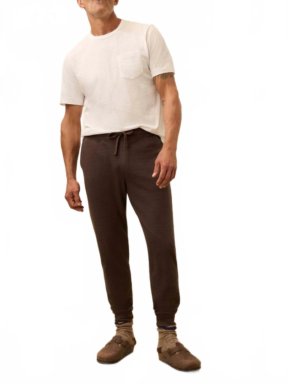 NEW FAHERTY legend classic sweatpant in valley brown twill